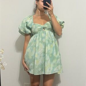 Babydoll Green Puff Sleeve Dress